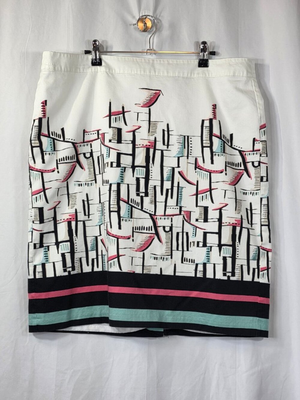 🌸 Gorgeous Van Heusen Mid-Century Modern Graphic Lined Pencil Skirt Size 16 🌸